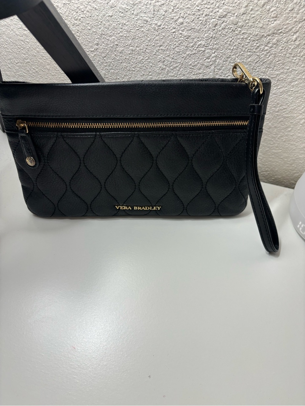 Vera Bradley Black Quilted Wristlet with Gold Hardware